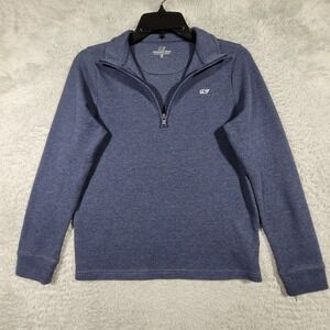 Vineyard Vines Quarter Zip Pullover Mens Medium Blue Textured Stripe Mock Neck